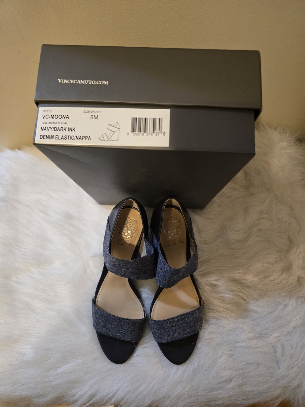 Vince Camuto Navy Denim Elastic Nappa Women's Sandals